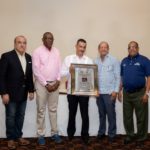 Norceca president Cristóbal Marte; Amós Anglade, the tournament’s general coordinator and president of AA Marketing Sports Event; Carlos Jiménez Ruiz, director of sports development for the Caribbean of the Lopesan Hotels Group; Ernesto Veloz, president of the Organizing Committee and Asoleste; and Alexis García, president of the Dominican Federation of Volleyball.